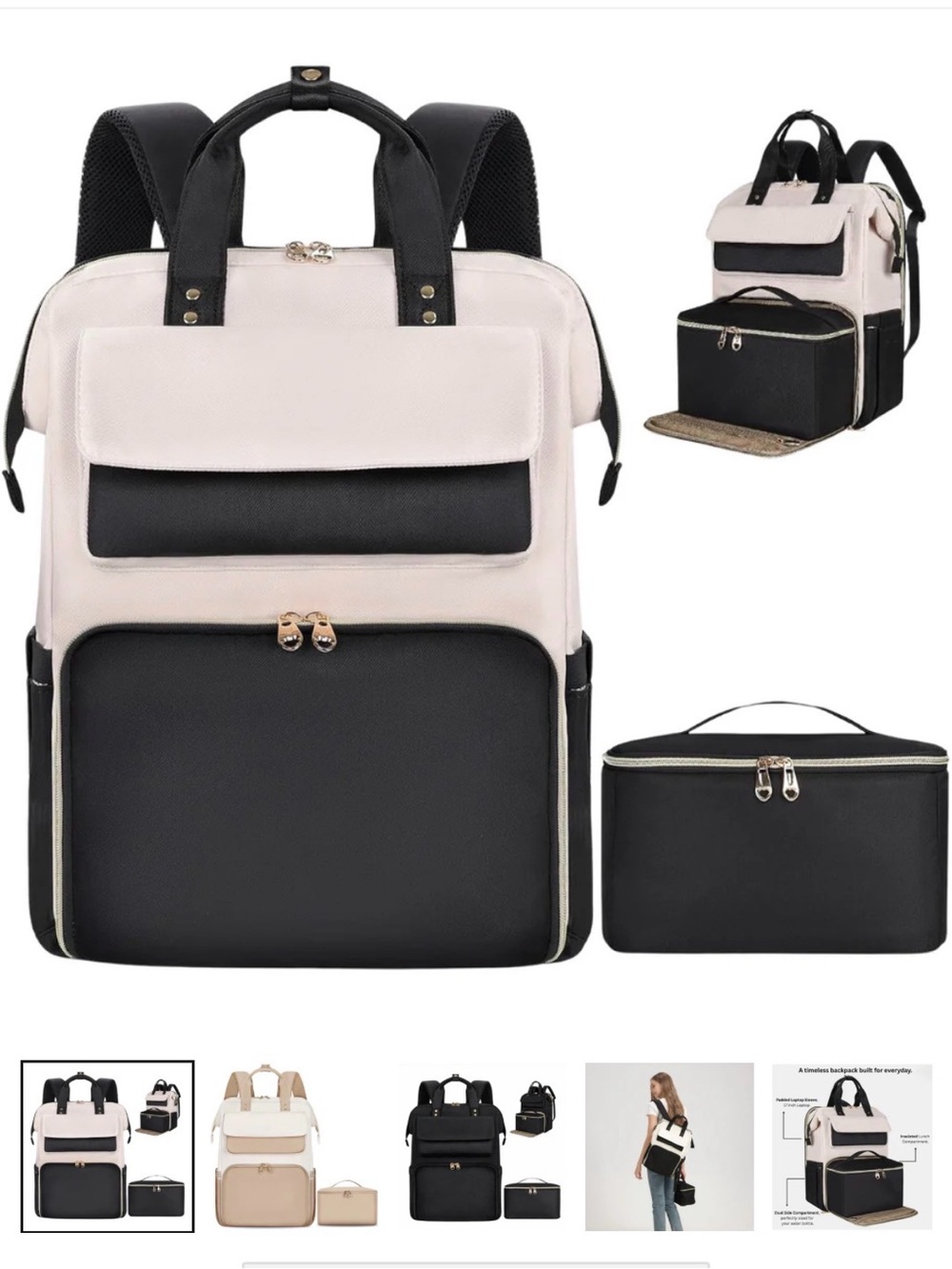 Packuum Two-Tone Black & Cream Convertible Backpack with Removable Case